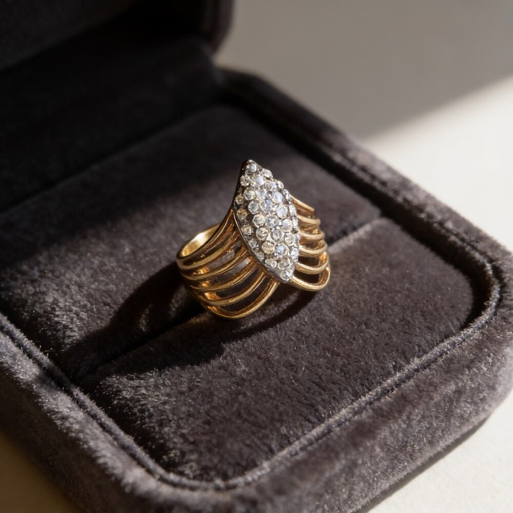 Gold Toned Crystal 'V' Chevron Ring